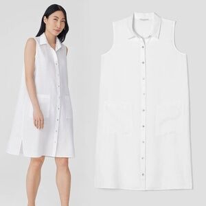 EILEEN FISHER Organic Linen Sleeveless Dress in White Size XS